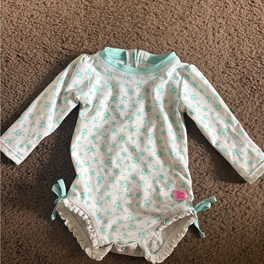 Ruffle Butts Mint Floral Baby Onesie 6-12 months